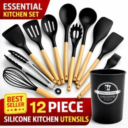 12pcs Wooden Silicone Kitchen Utensil set