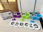 360° ROTATING EASY WRING SPIN SPINNING MOP FLOOR BUCKET SET 2 MICROFIBRE HEADS - Image 2