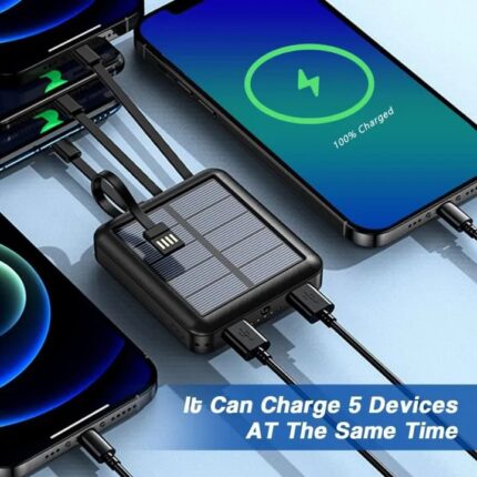10000mAh Mini Solar Power Bank with Built-in 4 Cables and Flashlight
