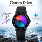 Charles Delon Waterproof Color-Changing Dial Watch for Him & Her – Unisex Blue Silicone Strap Gradient Dial Wristwatch - Image 3